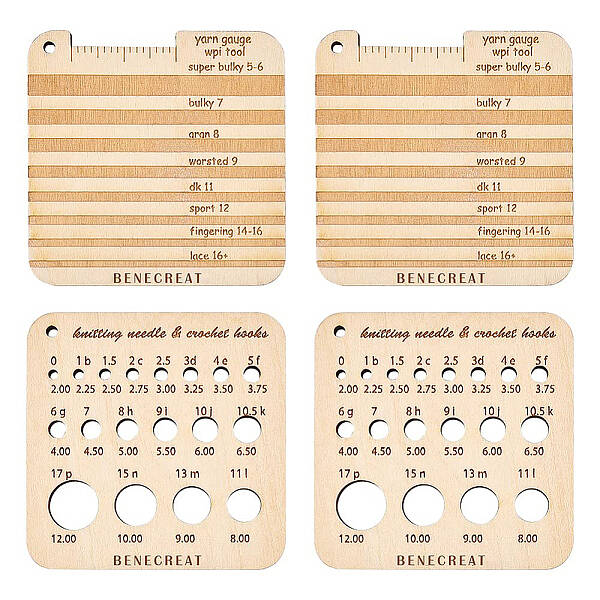 BENECREAT 4Pcs Wood Knitting Gauge Rulers