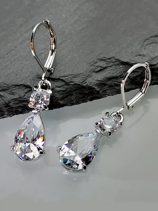 1 Pair Elegant Water Drop Shaped Dangle Earrings, Fashion Artificial Zircon Drop Earrings, Casual Jewelry for Women