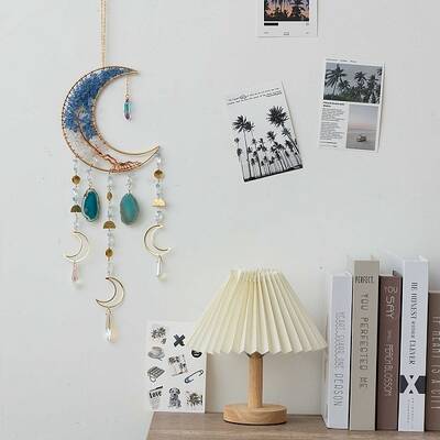 Moon Natural Quartz Crystal & Agate Woven Net Suncatchers