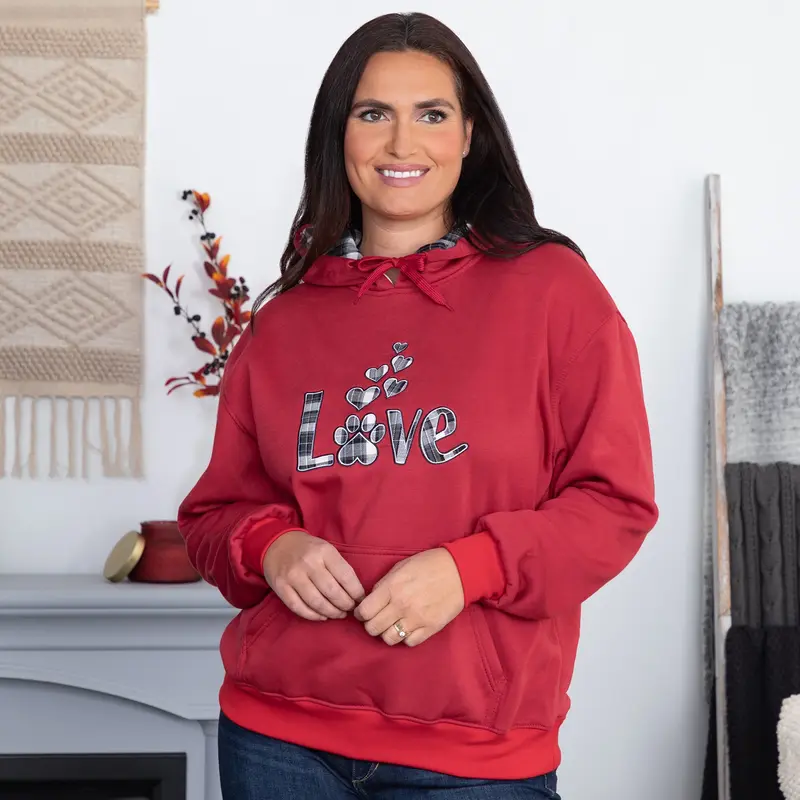 Plaid Love & Paw Hooded Sweatshirt - Purple - XL