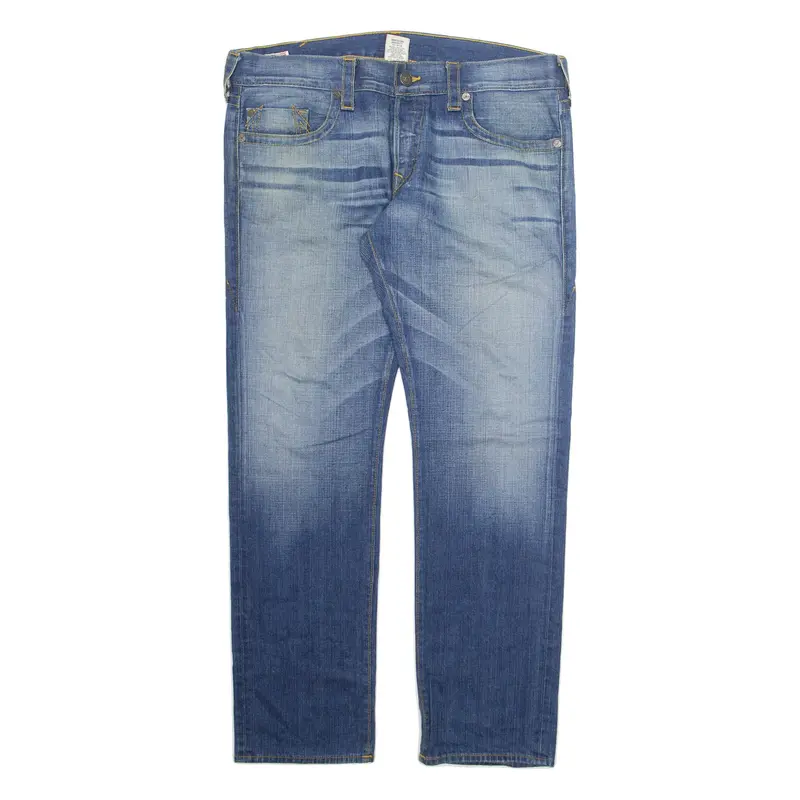 TRUE RELIGION Mens Jeans Blue Regular Straight Stone Wash W38 L39