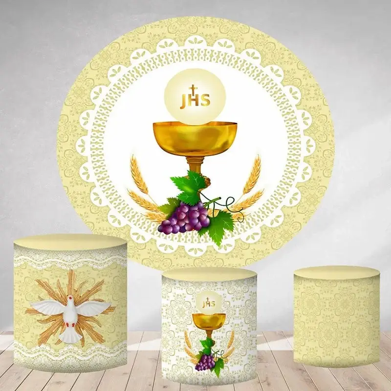 Aperturee Light Yellow And White Round Grape Baby Shower Backdrop | Round Backdrop Stand Covers | Round Backdrop Fabric Cover...