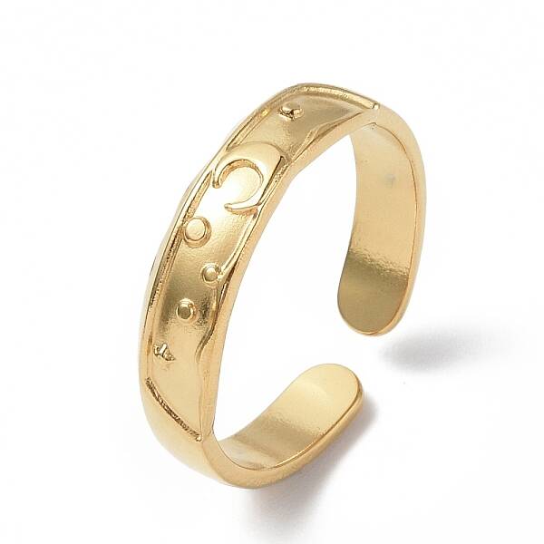 Ion Plating(IP) 304 Stainless Steel Crescent Moon Open Cuff Ring for Women