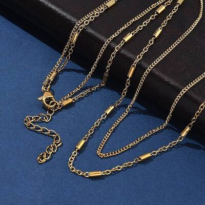 304 Stainless Steel Cable Chain Double Layered Necklaces for Women