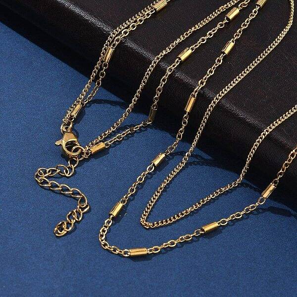 304 Stainless Steel Cable Chain Double Layered Necklaces for Women