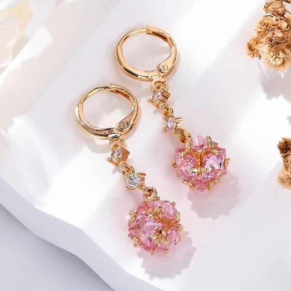 Brass Micro Pave Cubic Zirconia Leverback Earrings
