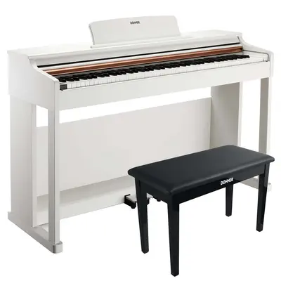 Donner DDP-100 Weighted Digital Piano - White / Piano+Two-Seater Bench
