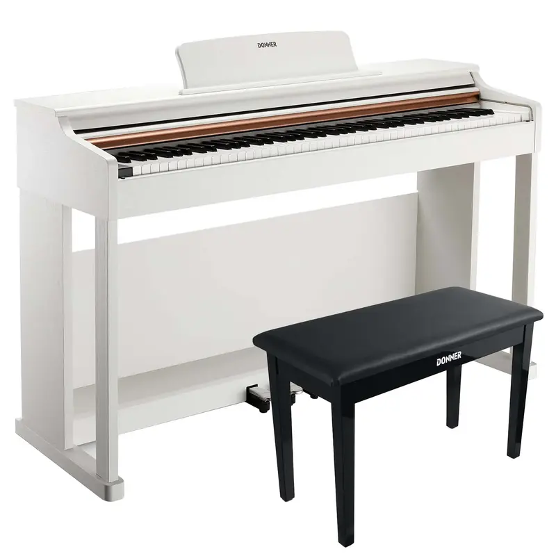 Donner DDP-100 Weighted Digital Piano - White / Piano+Two-Seater Bench
