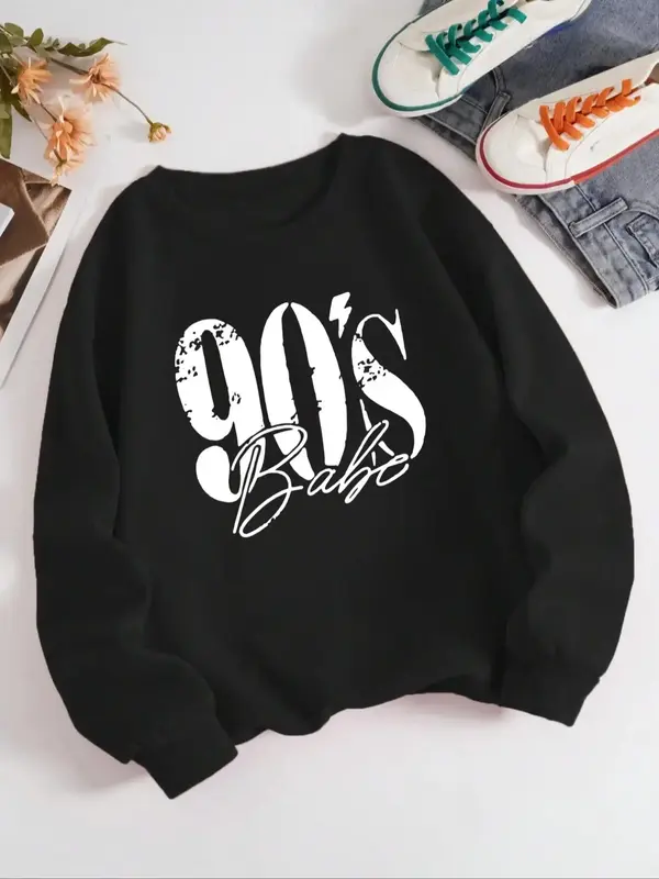 Women's Women's Number Print Drop Shoulder Sweatshirt, Fashion Casual Long Sleeve Crew Neck Pullover for Spring & Fall, Women...