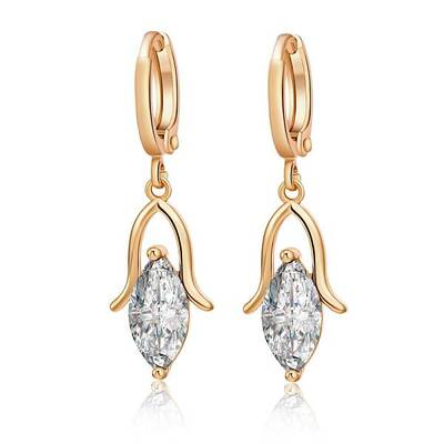 Real 18K Gold Plated Brass Cubic Zirconia Dangle Hoop Earrings