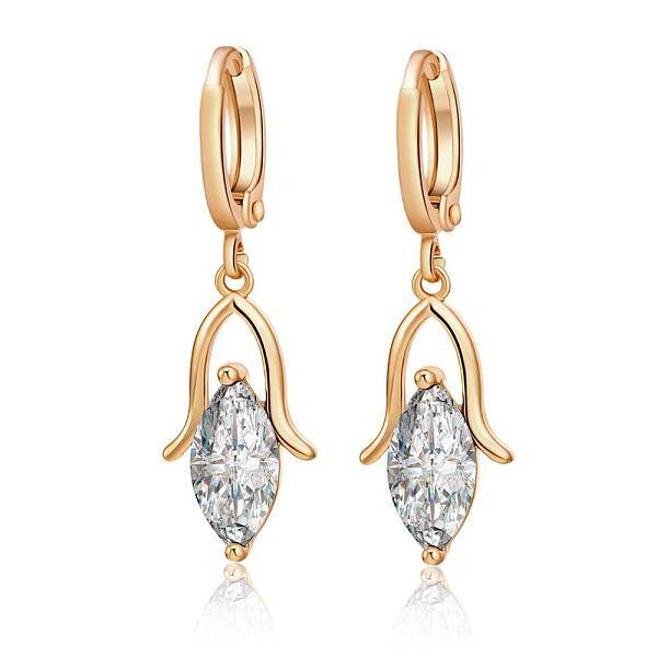 Real 18K Gold Plated Brass Cubic Zirconia Dangle Hoop Earrings