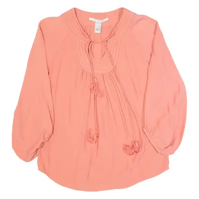 DIANE VON FURSTENBERG Womens Blouse Pink V-Neck Long Sleeve S