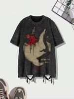 Men's Ripped Graphic Drop Shoulder Tee, Regular Fit Casual Street Short Sleeve Round Neck T-shirt for Summer, Fashion Men's T...