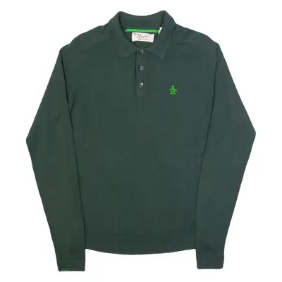 ORIGINAL PENGUIN Mens Jumper Green Collared Tight Knit S