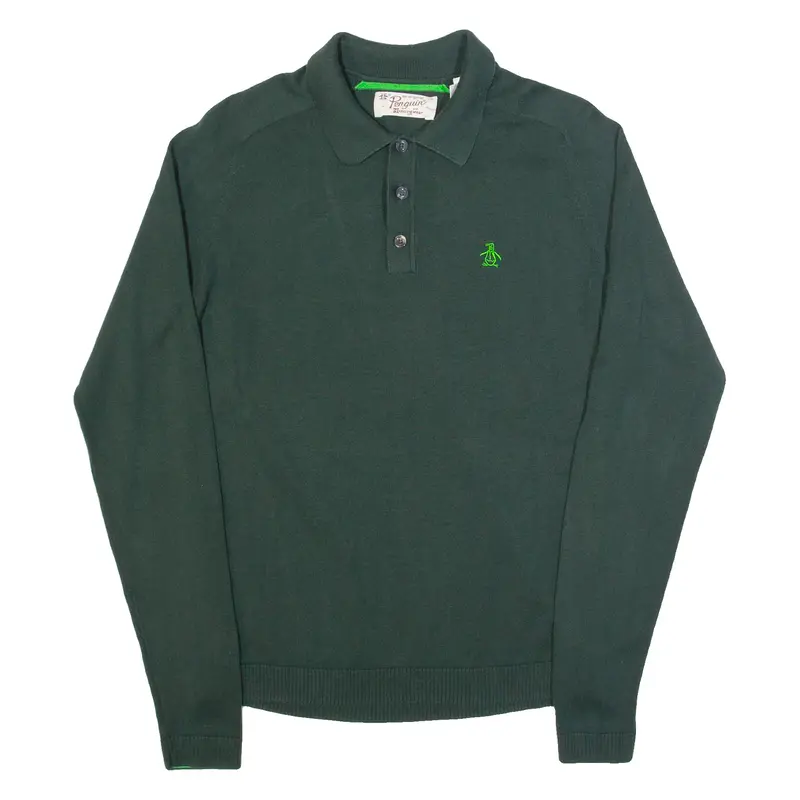 ORIGINAL PENGUIN Mens Jumper Green Collared Tight Knit S