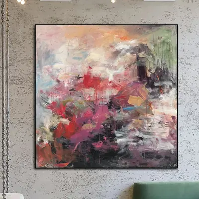 Large Abstract Painting in Pink, Red and Beige Colors Colorful Painting on Canvas as Handmade Wall Art for Living Room Decor ...