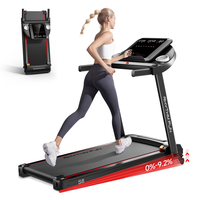 RHYTHM FUN 8 MPH Foldable Treadmill with Incline 300 lbs Capacity Running Machine 12 Pre-Installed Programs LED Display & App...