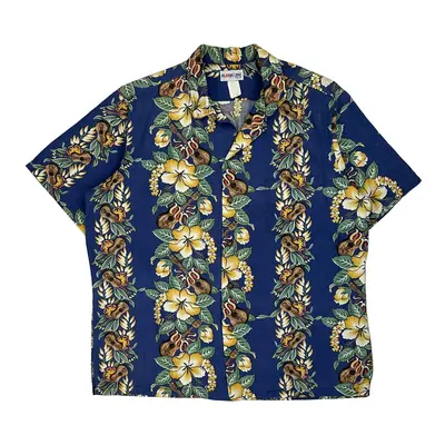 Aloha Line Hawaiian Shirt - Large Blue Cotton