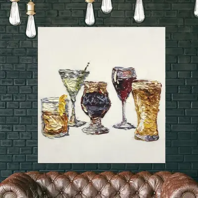Large Alcoholic Cocktails Painting Colorful Glasses Oil Painting | FRIDAY NIGHT
