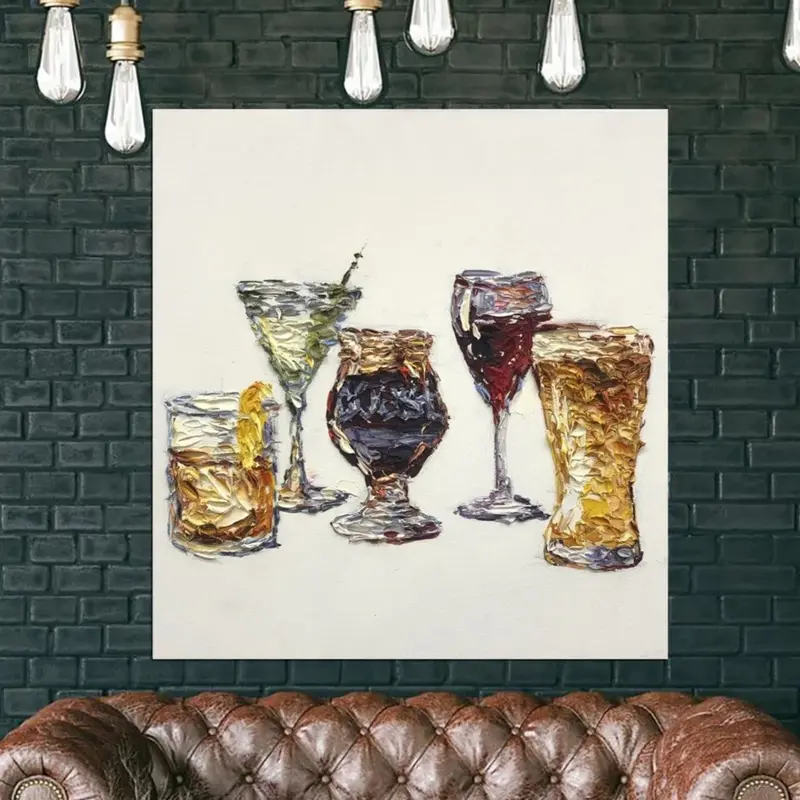 Large Alcoholic Cocktails Painting Colorful Glasses Oil Painting | FRIDAY NIGHT