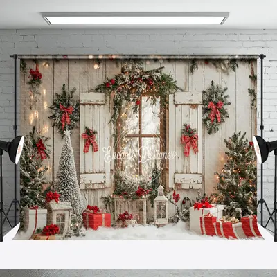 Aperturee Retro Wood Window Wall Festive Christmas Backdrop | Diy Christmas Backdrop | Christmas Scenic Backgrounds | Christm...