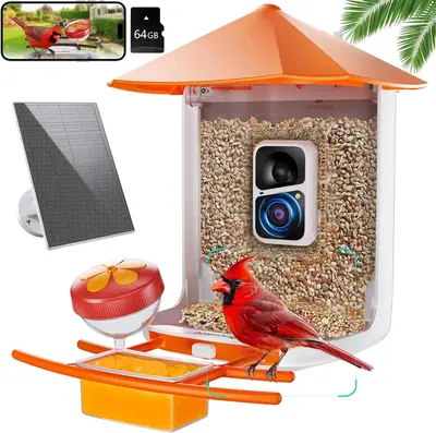 Smart Bird Feeder with Camera, Solar Powered Bird House with AI Identify Bird Species, Auto Capture Birds Video, 1080P HD & 1...