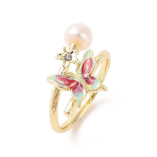 Round Natural Freshwater Pearl Finger Ring for Women