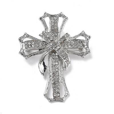 Cross Alloy Rhinestone Brooch Pins
