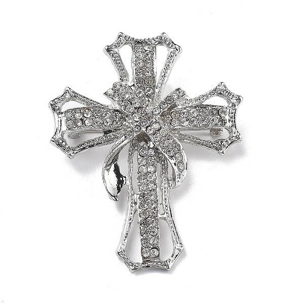 Cross Alloy Rhinestone Brooch Pins