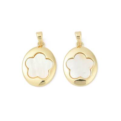 Brass Pave Natural White Shell Pendants