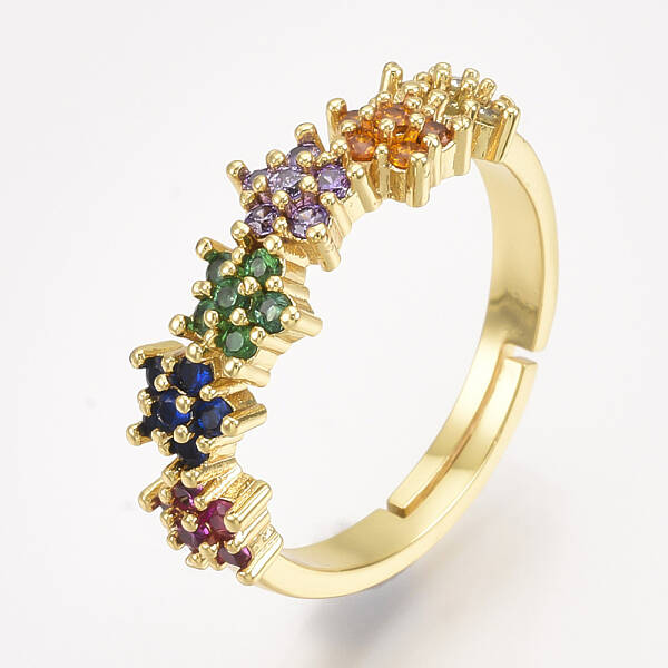 Adjustable Brass Micro Pave Cubic Zirconia Finger Rings