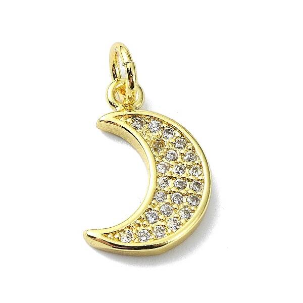 Moon Theme Brass Micro Pave Clear Cubic Zirconia Charms