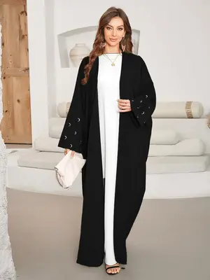 Women's Moon Embroidery Abaya, Elegant Long Sleeve Abaya for Daily Wear, Ladies Islamic Clothing for Spring & Fall