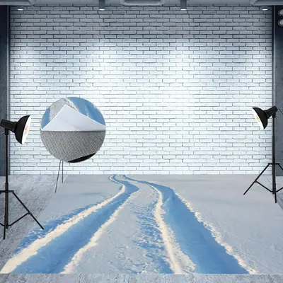 White Snowfield Wheel Tracks Fabric Floor Backdrop - Aperturee