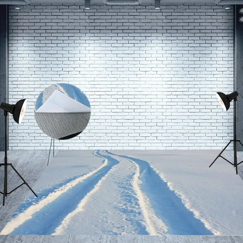 White Snowfield Wheel Tracks Fabric Floor Backdrop - Aperturee