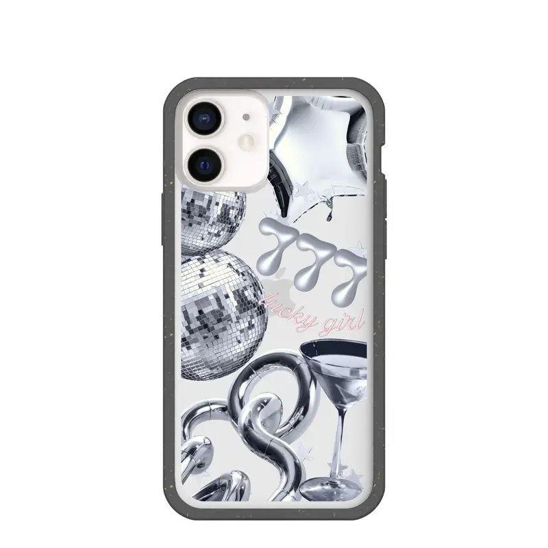 Clear Cosmic Luck iPhone 12/ iPhone 12 Pro Case With Black Ridge