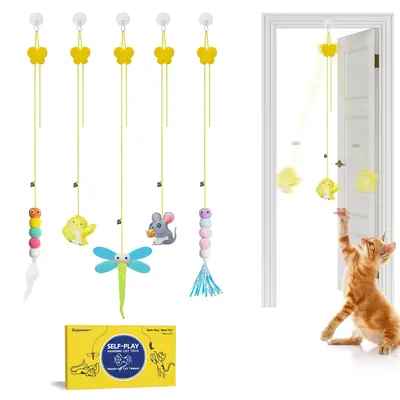 Potaroma Interactive Cat Toys 5 Pcs, Cat Teaser Retractable, Hanging Cat Feather Toys for Bored Indoor Adult Cats, Mental Phy...