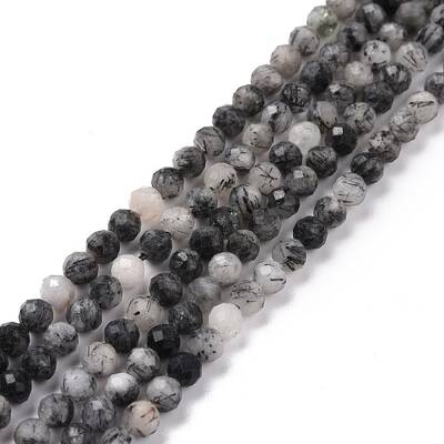 Natural Tourmalinated Quartz/Black Rutilated Quartz Beads Strands