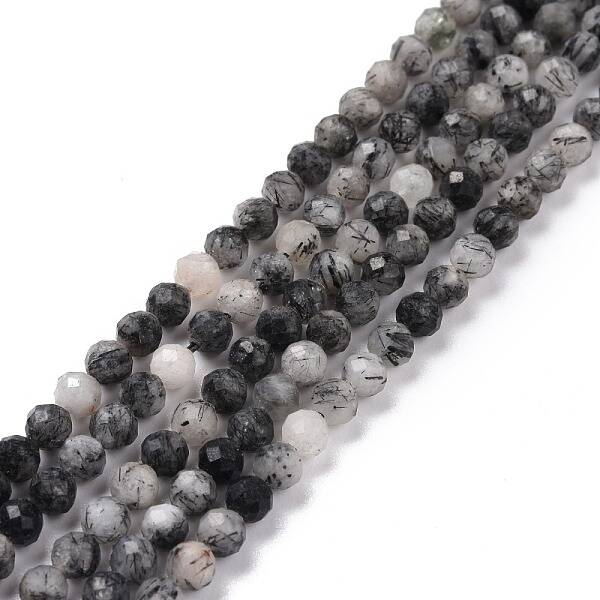 Natural Tourmalinated Quartz/Black Rutilated Quartz Beads Strands