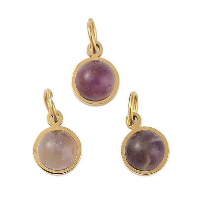 Ion Plating(IP) Natural Amethyst Half Round Charms with Jump Ring