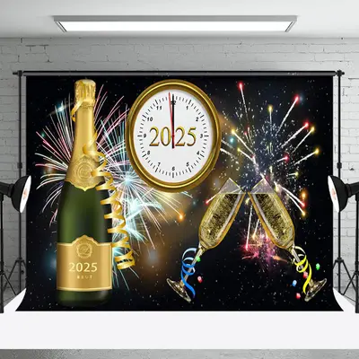 Aperturee Blue Glitter Diamond 2025 Happy New Year Backdrop - Aperturee