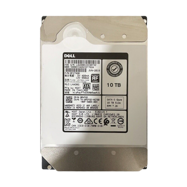 0RVFR2 Dell 10TB 6Gb/s SATA 7200 3.5-inch 128MB Hard Drive