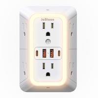 Multi Plug Outlet Surge Protector 6 Outlet Extender with 4 USB Ports (2 USB C) and Night Light, 3-Sided Power Strip with Adap...