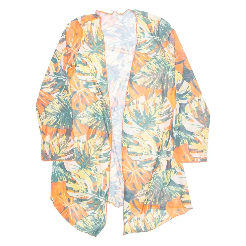 Sheer Womens Kimono Top Orange Long Sleeve Floral M