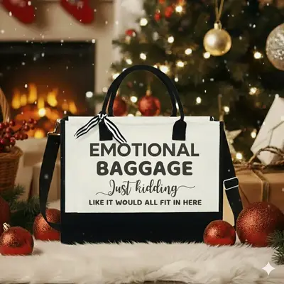 [FLASH SALE] Emotional Baggage Tote Bag – Funny Christmas Gift, Xmas Gift for Her, Sarcastic Canvas Bag, Therapy Tote, Brid...