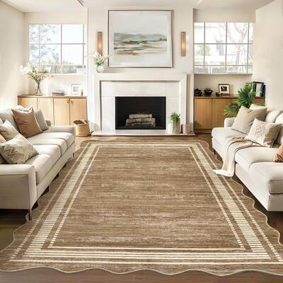 Garvee Modern Camel 5x7 Machine Washable Area Rug Striped Border Soft Plush Durable Non-Slip Low Pile Camel Kids Room Living ...