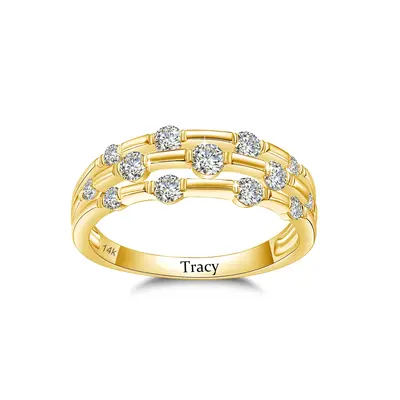 10K Gold Circular Shaped Moissanite Personalized Engraving Wedding Ring