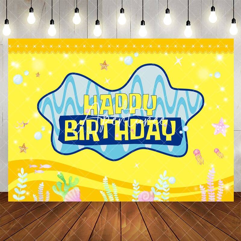 Aperturee Yellow Undersea Plant Bubbles Happy Birthday Backdrop, 5X3FT(1.5X1M), 15.07 USD, birthday backdrops, YMHD0Z36-E