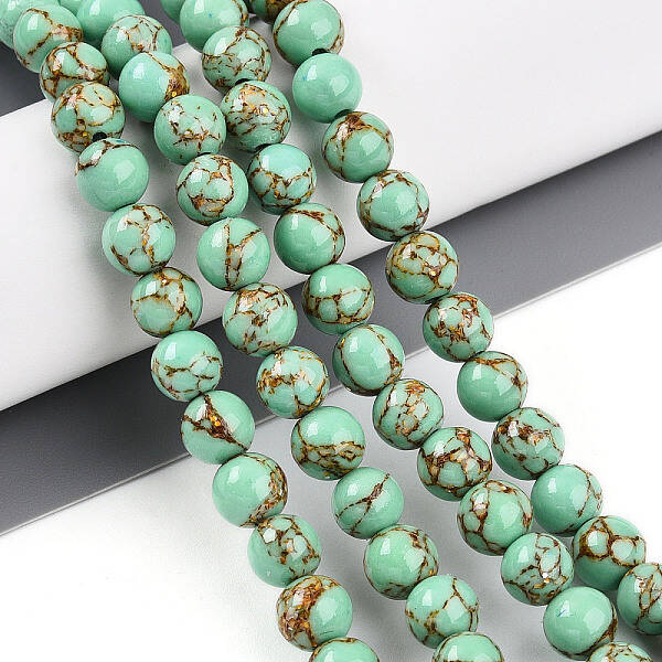 Synthetic Gold Line Turquoise Beads Strands