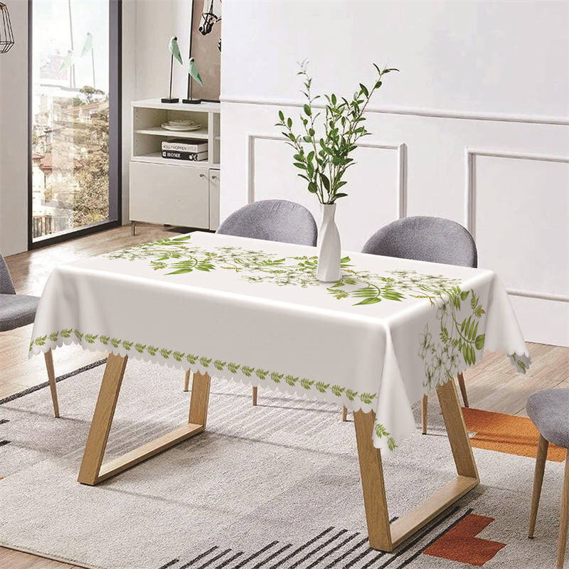 Green Leaves Floral Simple Rectangle Tablecloth - Aperturee